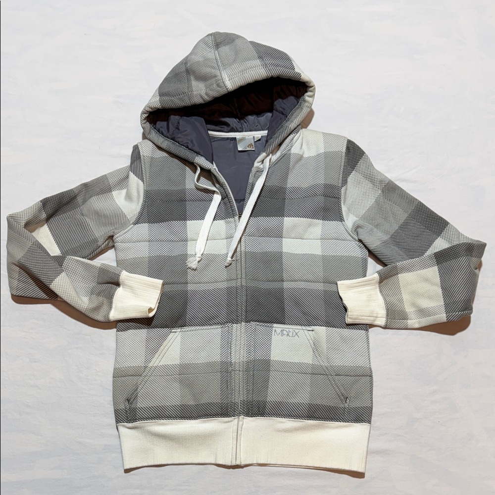 Women’s Matix Gray and White Plaid Hoodie Size Medium Jacket